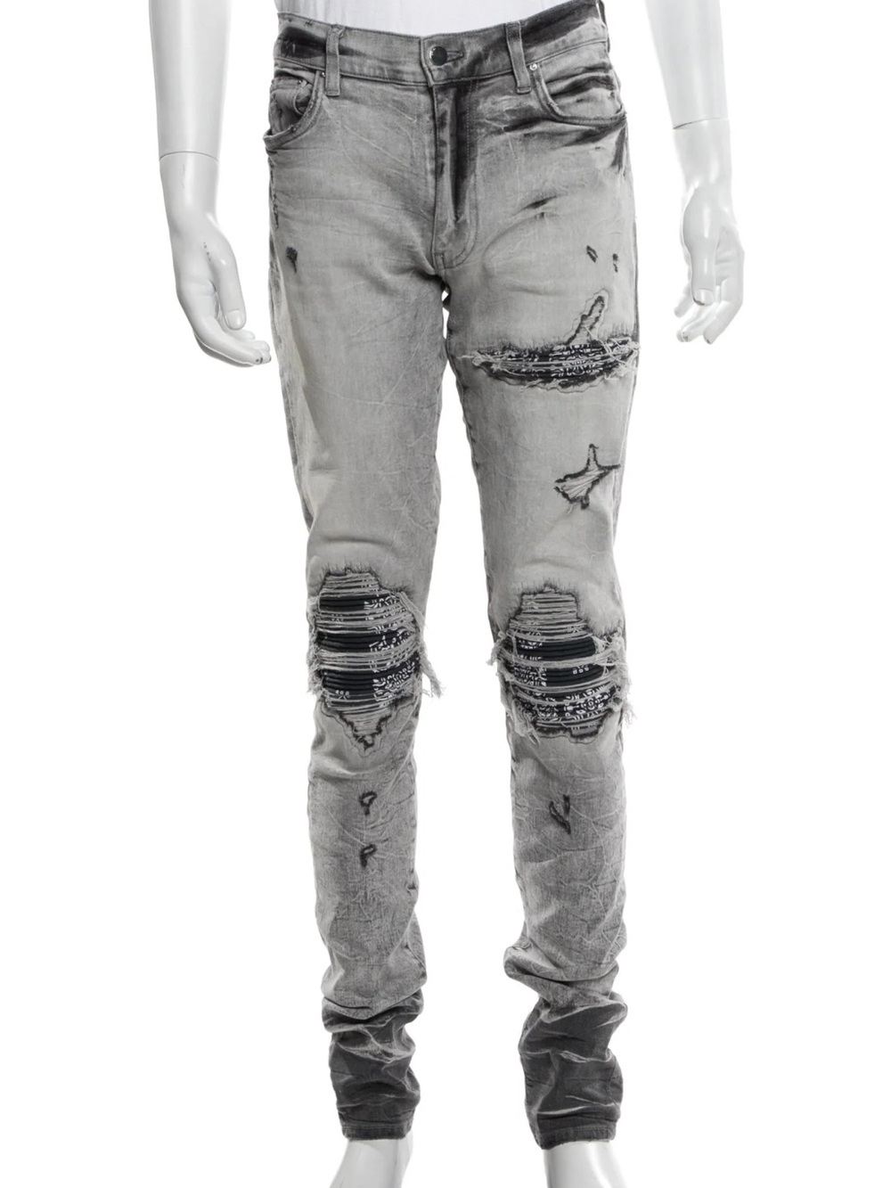 AMIRI Men's MX1 Distressed Gray Ripped Slim Jeans Size 38